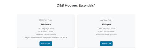 d&b hoovers pricing 2020|D .